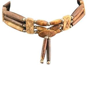 Vtg Native American Style Bone Choker Necklace Unisex Brown Hairpipe Beads